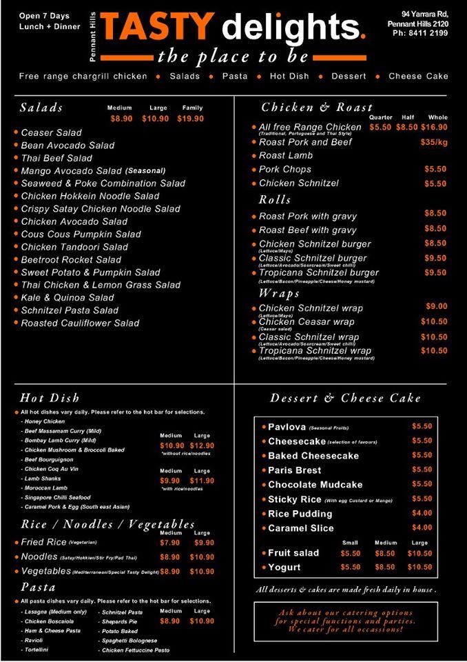 Menu at Tasty Delights Pennant Hills restaurant, Pennant Hills