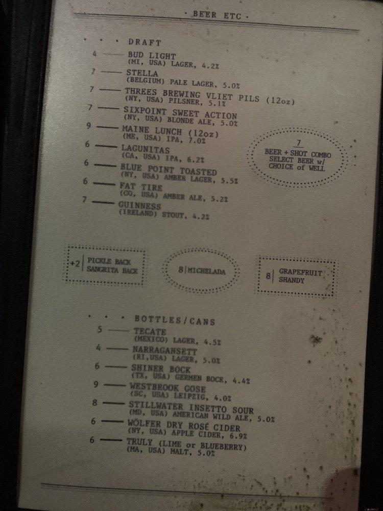 Menu at Easy Lover pub bar New York City