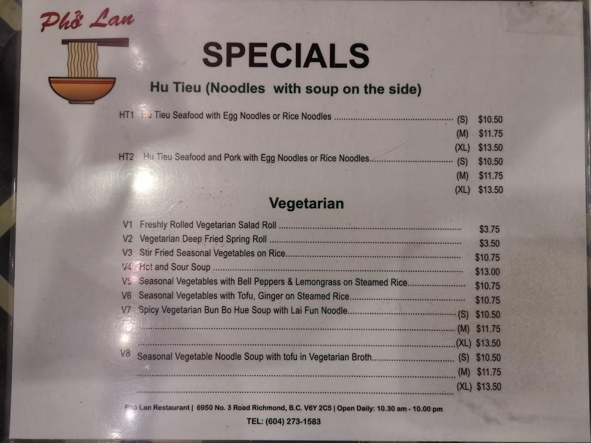 Menu at Pho Lan Beef Noodle Soup Restaurant, Richmond