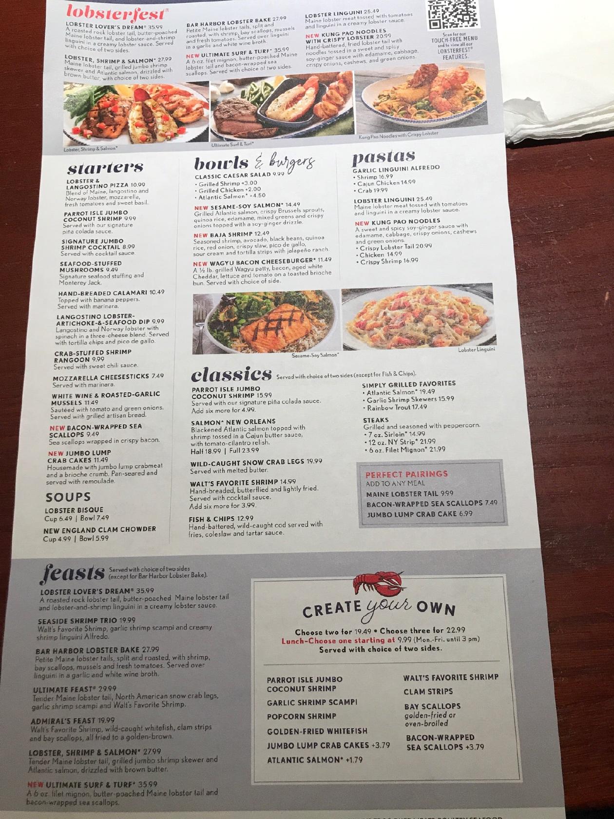 Menu at Red Lobster restaurant, Muncie, 223 W McGalliard Rd