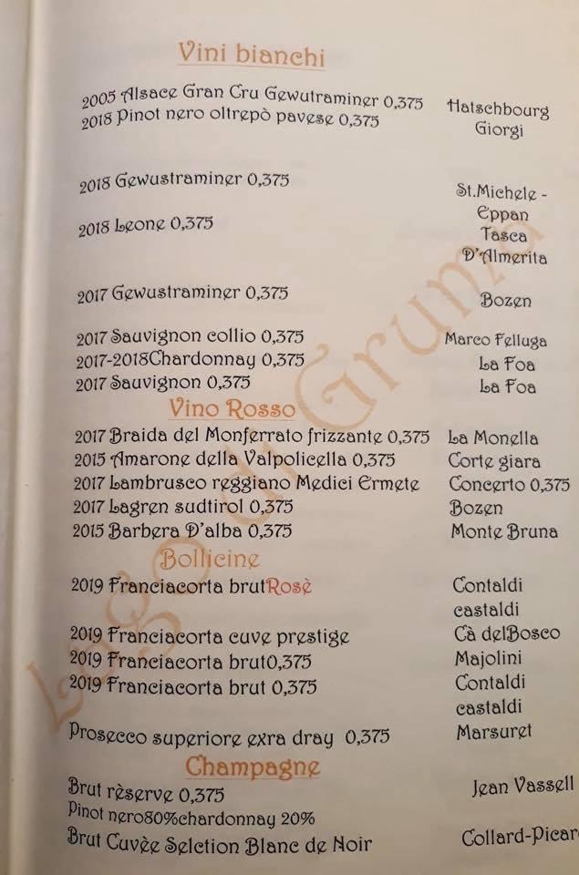 Menu da Ristorante Lago di Gruma, Campegine