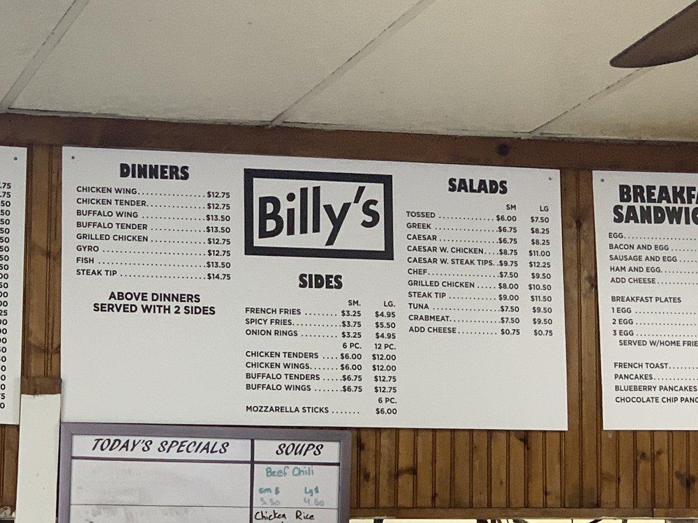 Menu at Billy's Sub Shop restaurant, Boston