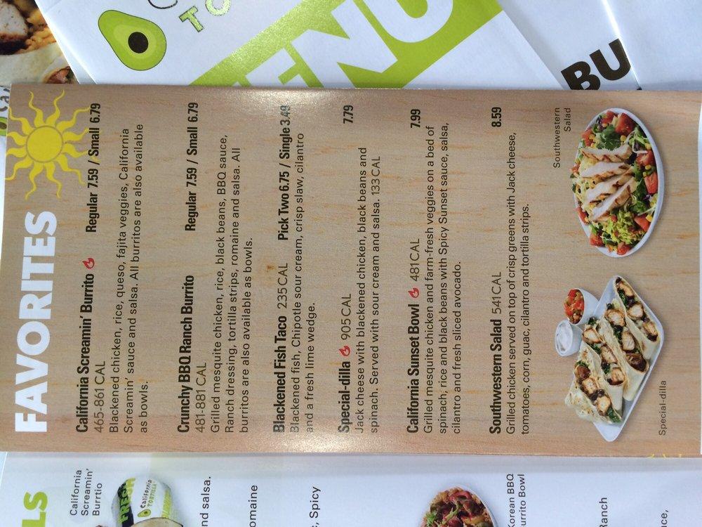 Menu at California Tortilla restaurant, Manassas