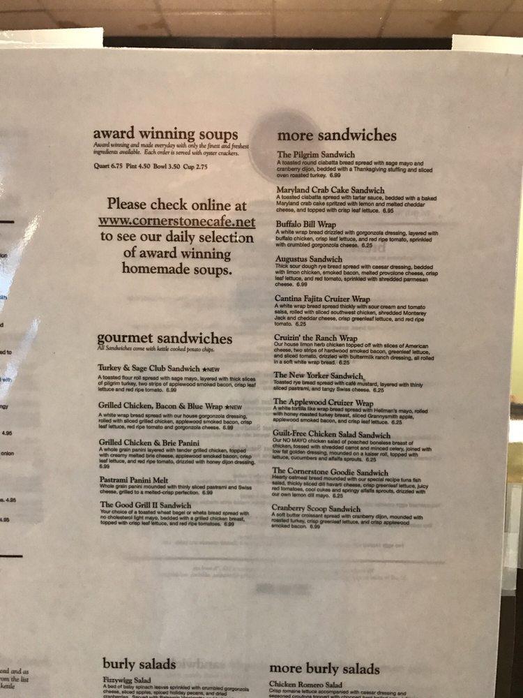 Menu at Cornerstone Cafe, Springfield