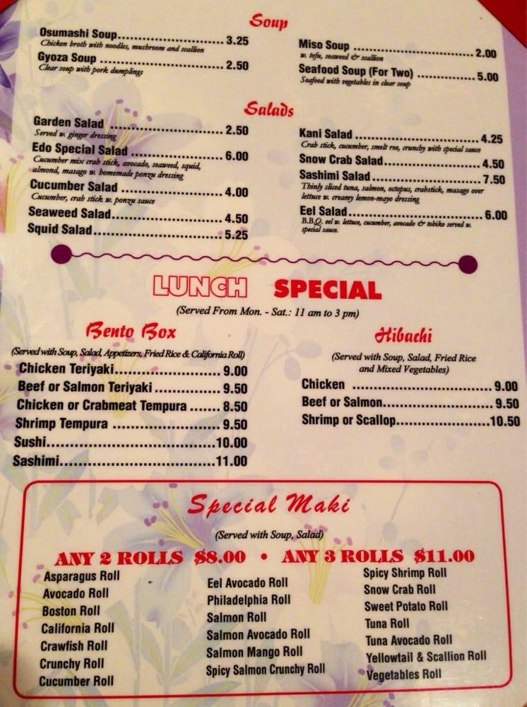 Menu at Edo Japanese Restaurant, Jackson