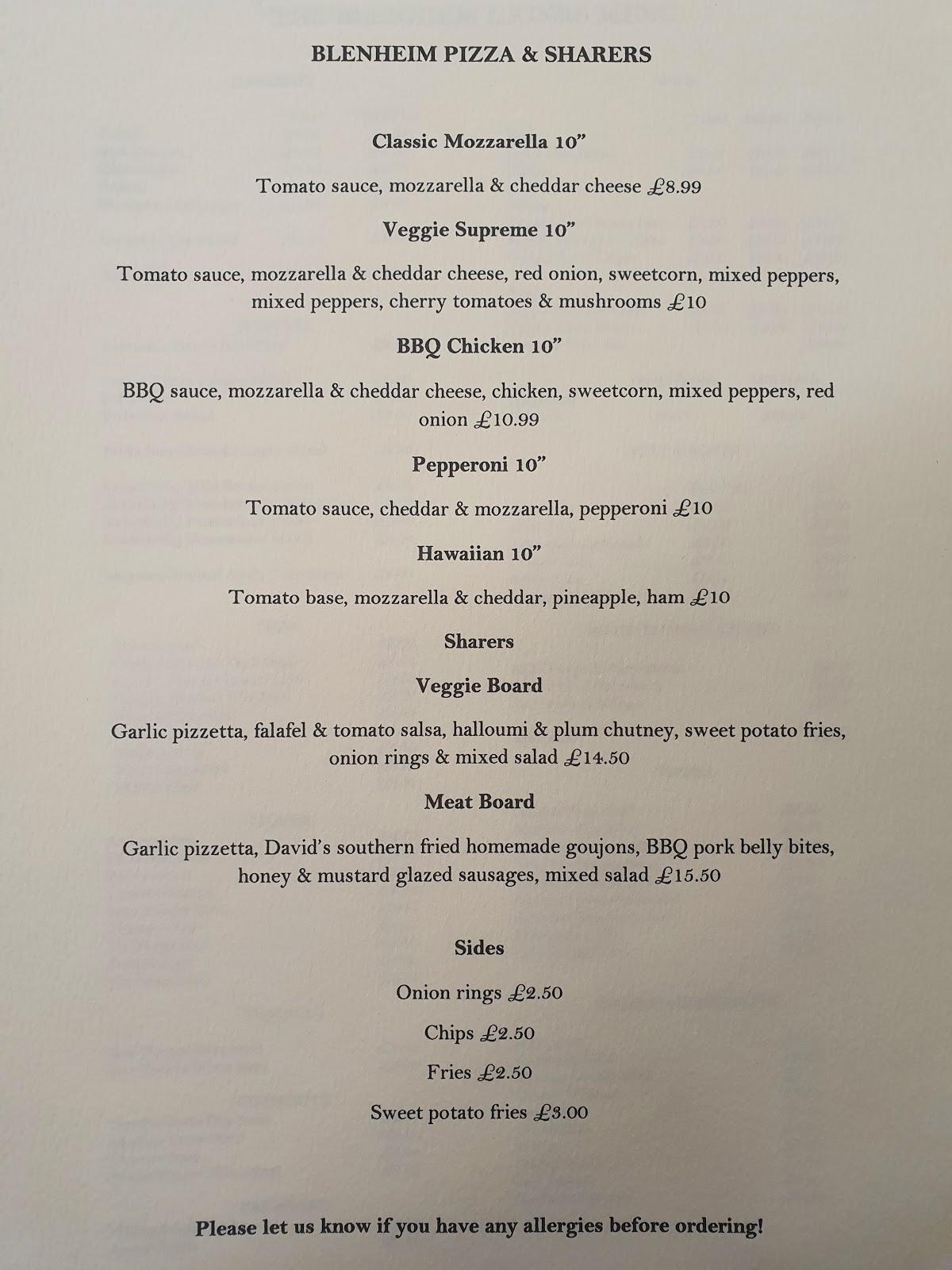 Menu at The Blenheim pub & bar, Epsom, The Blenheim