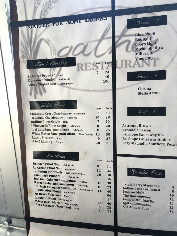 Menu at Gather Restaurant, Atmore
