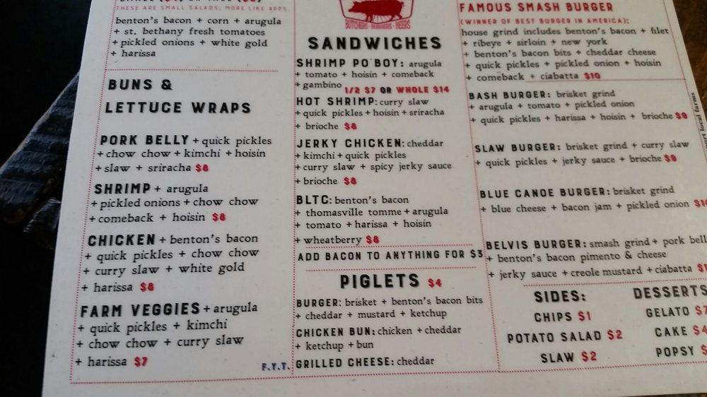 Menu at Neon Pig Tupelo cafe, Tupelo