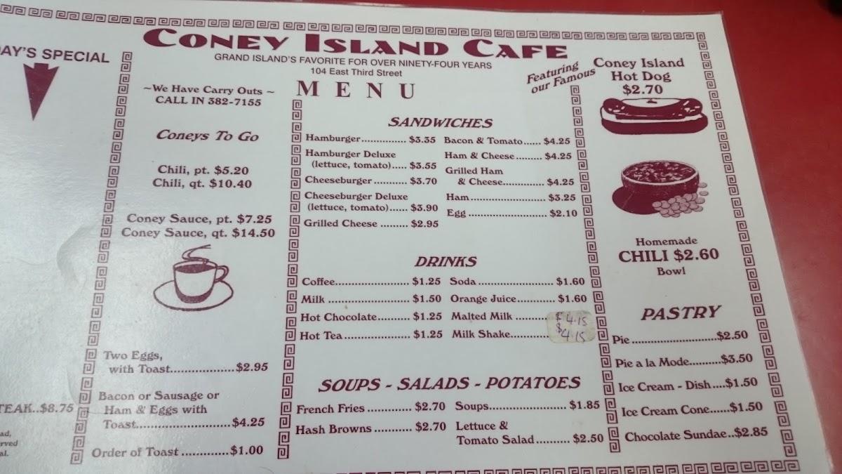 Menu at Coney Island Lunch Room restaurant, Grand Island
