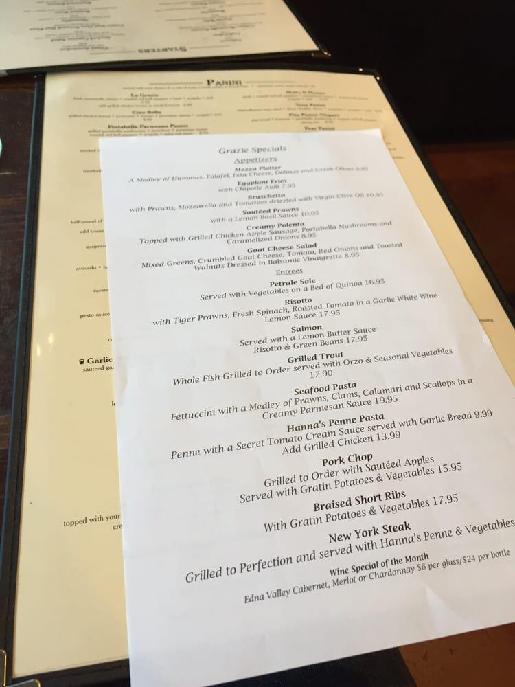 Menu at Grazie Restaurant, Novato
