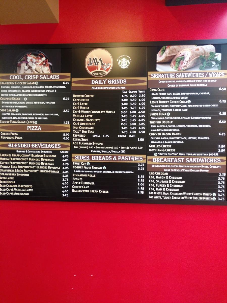 Menu at Java Cafe, Anniston