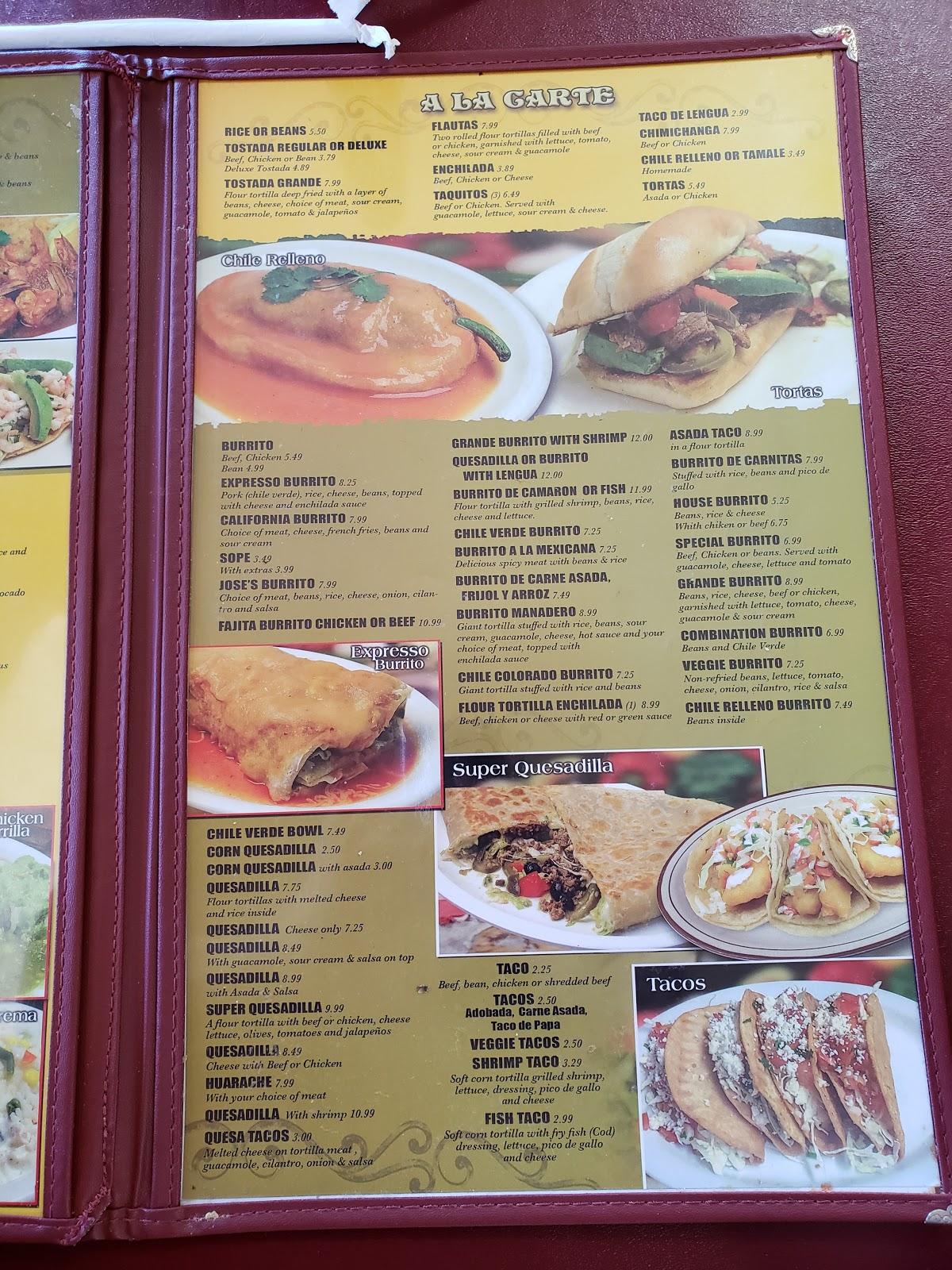 Menu at La Costa Mexican Restaurant, Fortuna