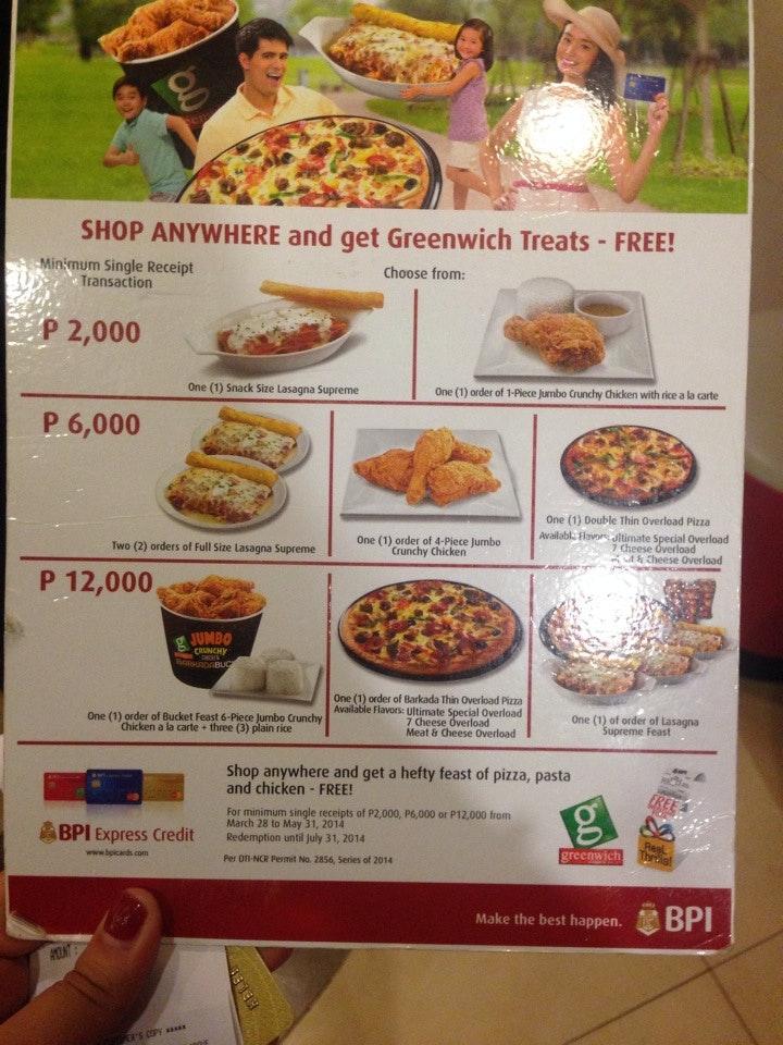 Menu at Greenwich pizzeria, Iloilo City, Upper Ground SM City Iloilo