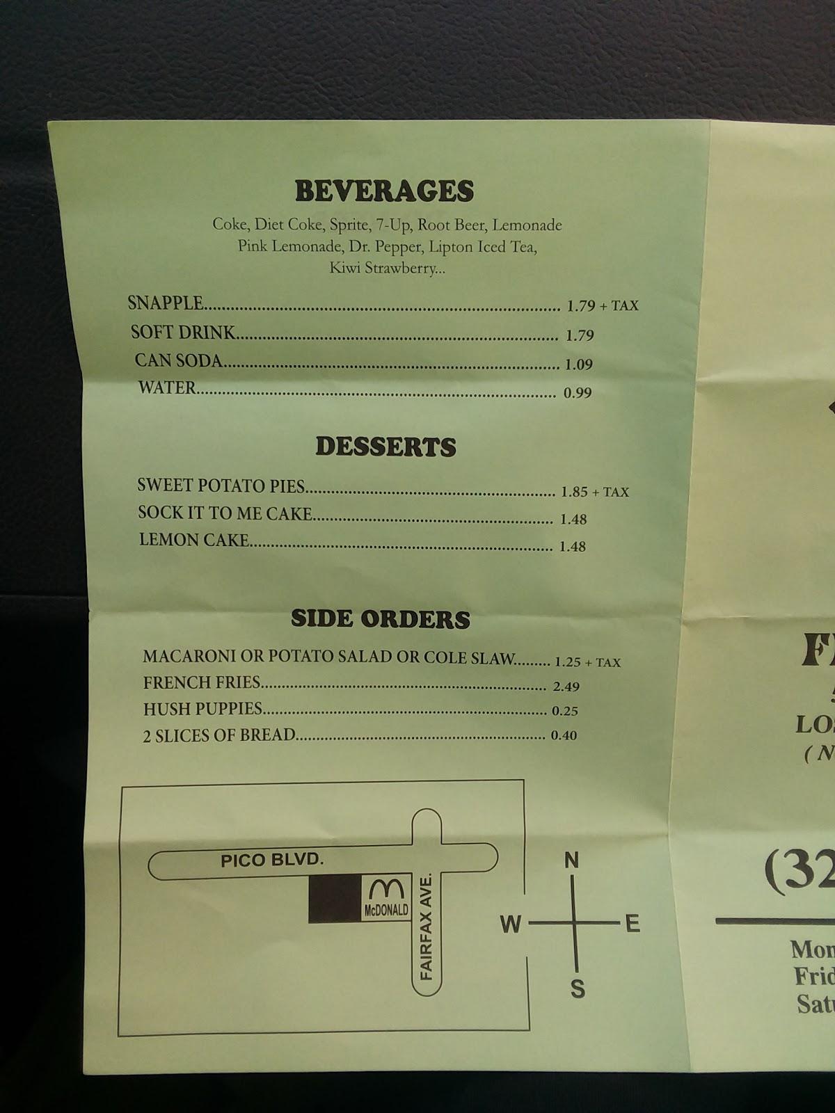 Menu at Penguin Fish & Chips restaurant, Los Angeles