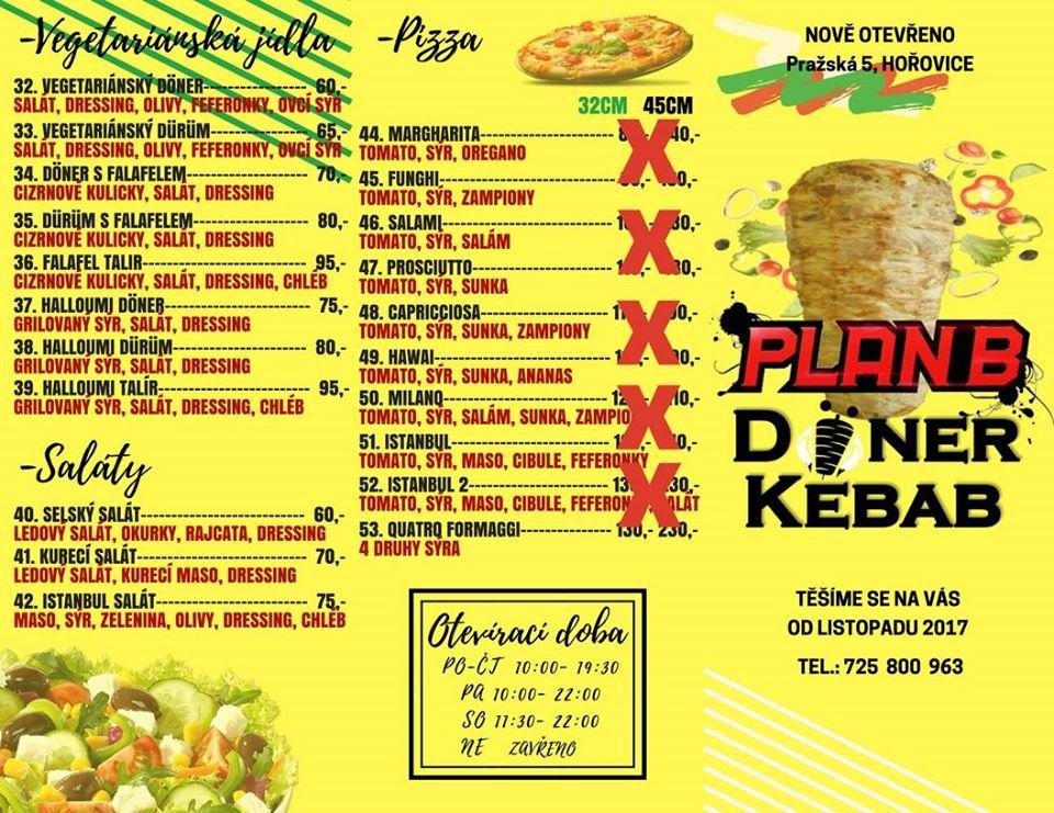 Carta Del Restaurante Plan-B Kebab & Pizza, Horovice