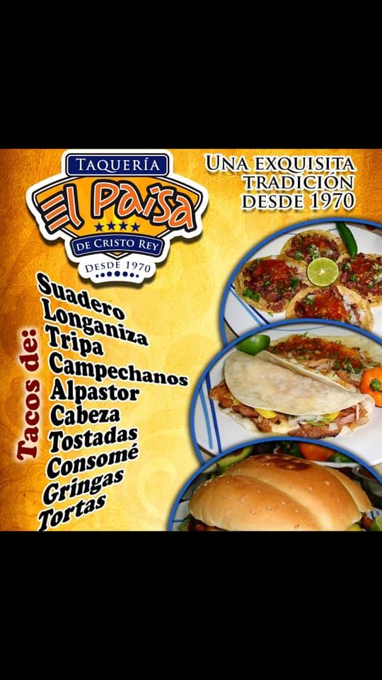 Menu at Tacos El Paisa de Cristo Rey restaurant, Mexico City