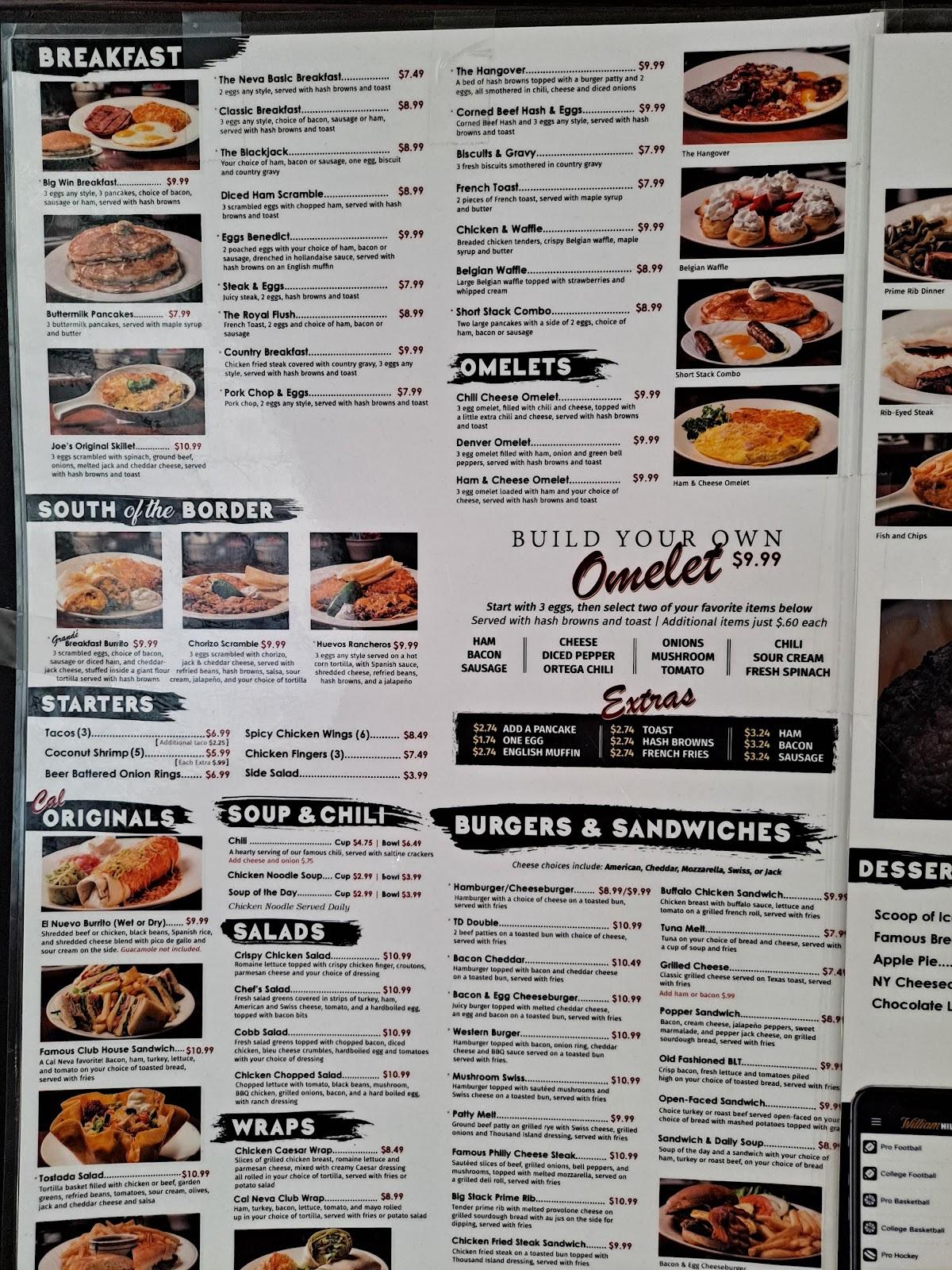 Menu at Top Deck restaurant, Reno