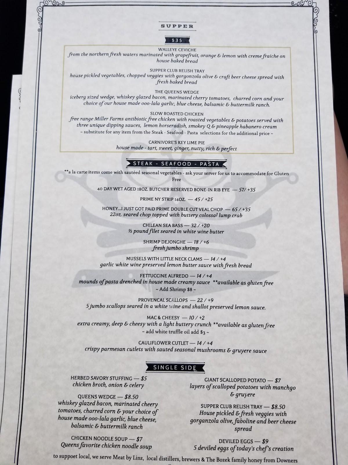 Menu at Carnivore & The Queen club, Downers Grove