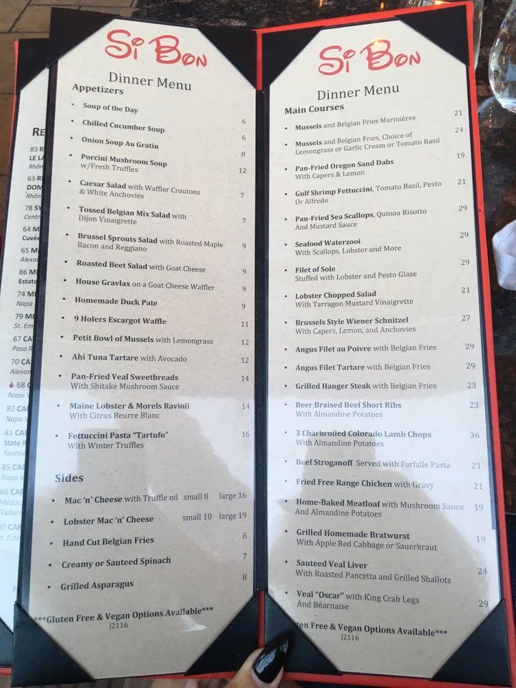Menu at Si Bon pub & bar, Rancho Mirage
