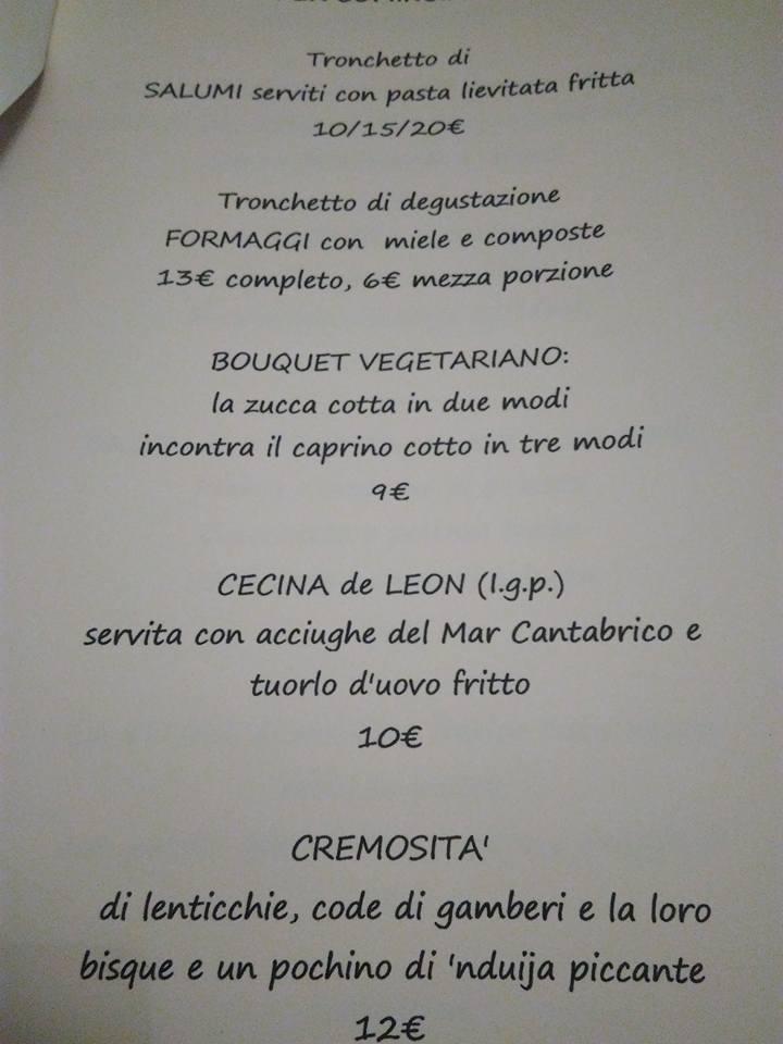 Menu di Posteria Vappiani 
