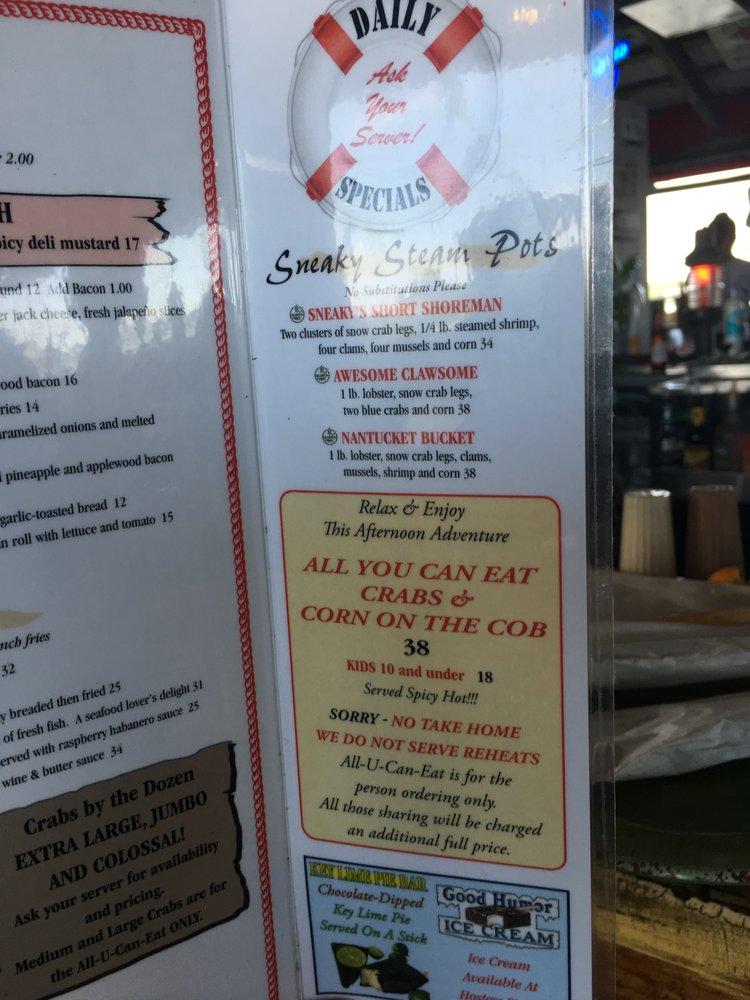 Menu at Hooper's Crab House & Sneaky Pete's restaurant, Ocean City