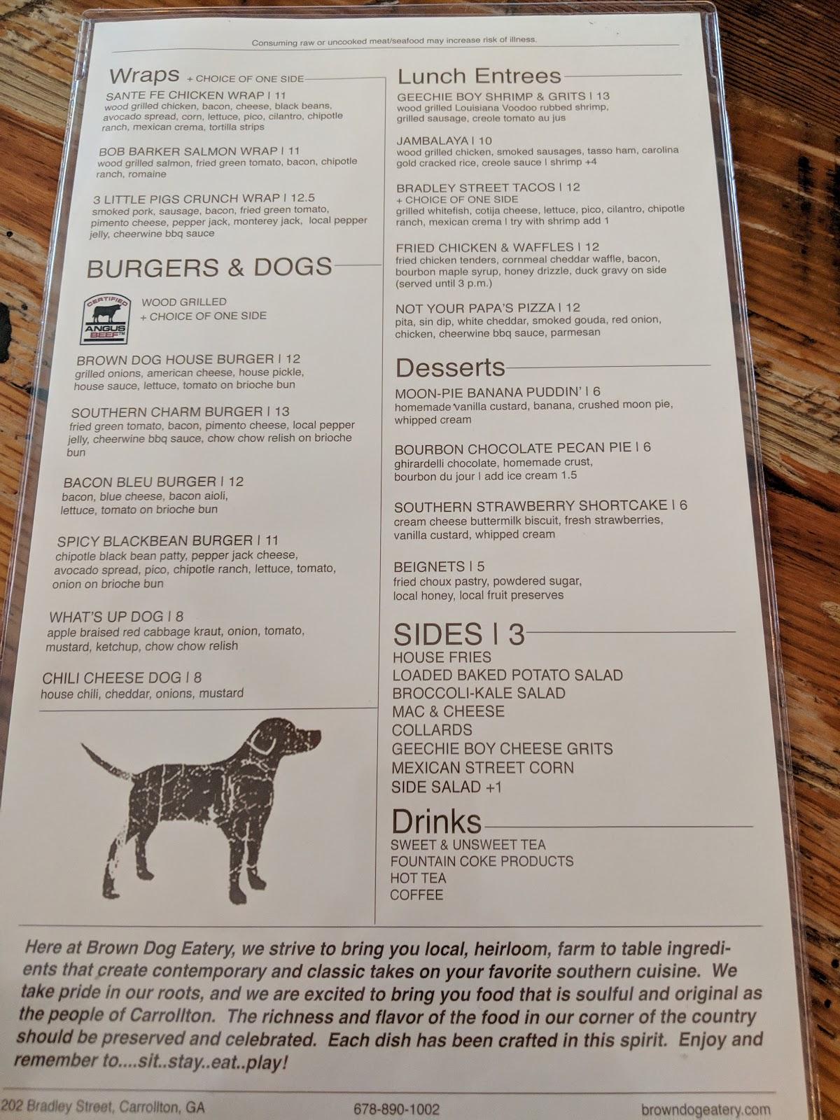 Menu at Brown Dog Eatery pub & bar, Carrollton