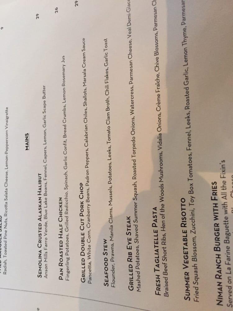 Menu at Wood Tavern restaurant, Oakland