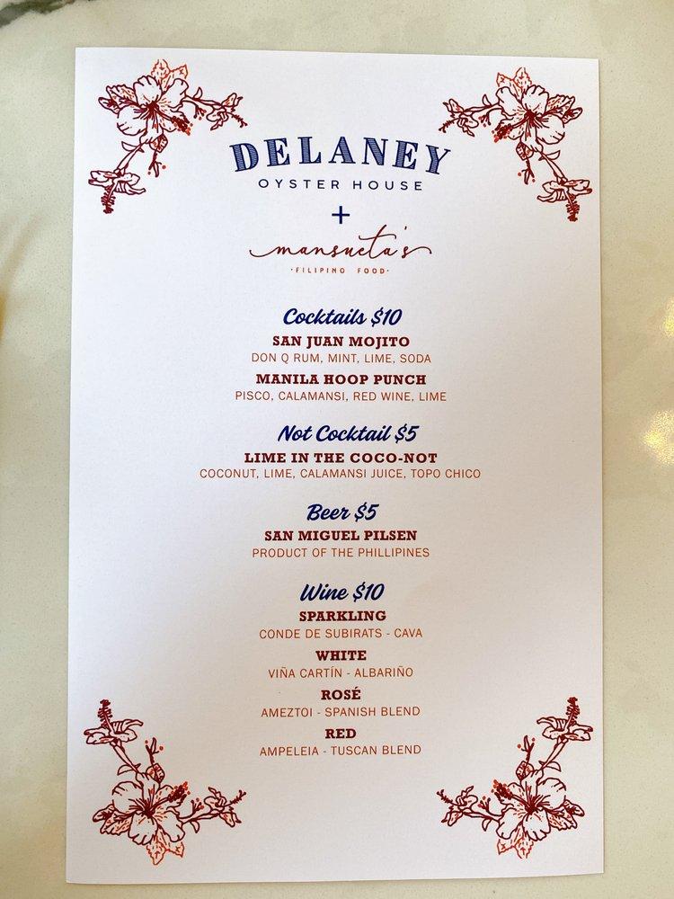 Menu at Delaney Oyster House pub & bar, Charleston