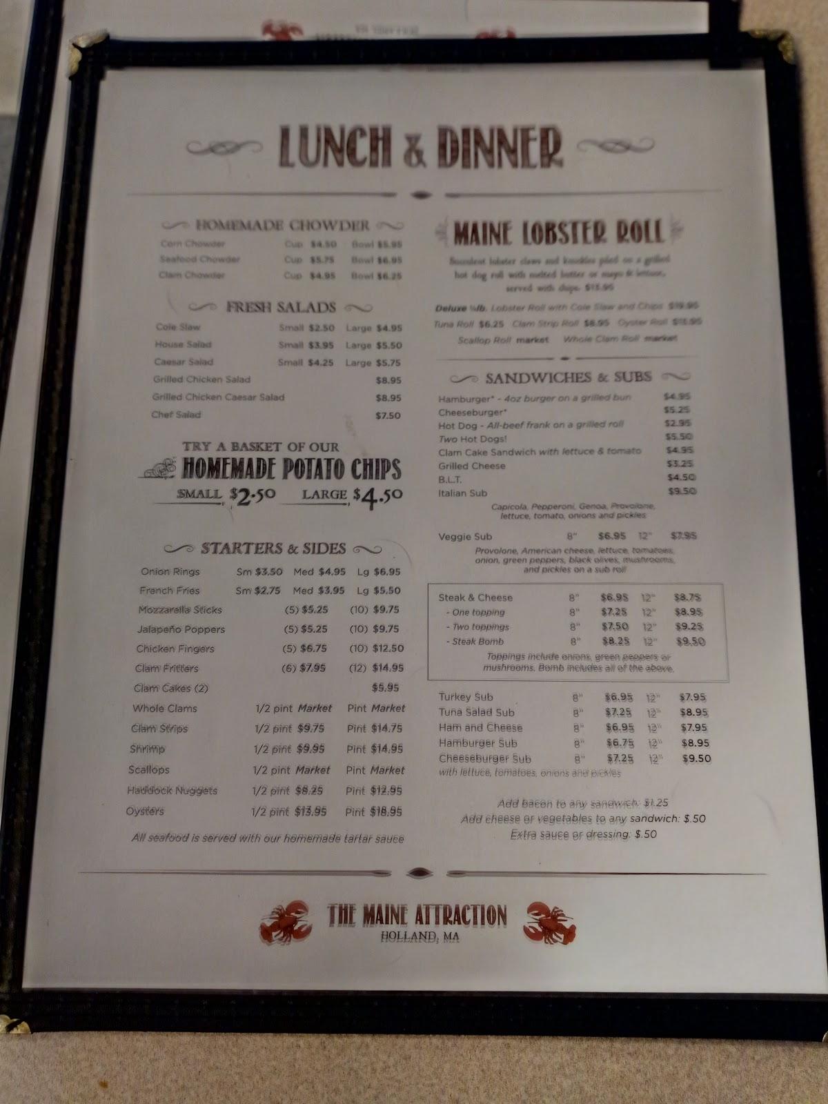Menu at Holland's Maine Attraction restaurant, Holland