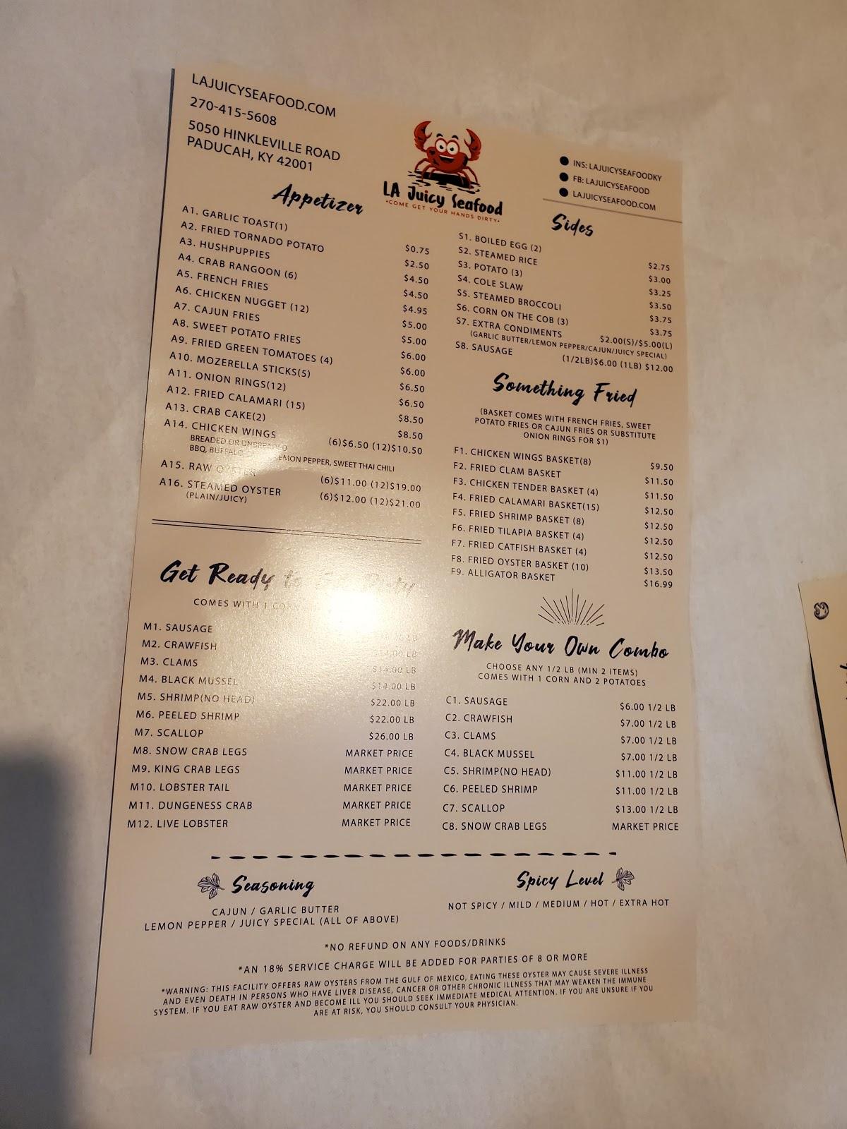 Menu At La Juicy Seafood Restaurant Paducah