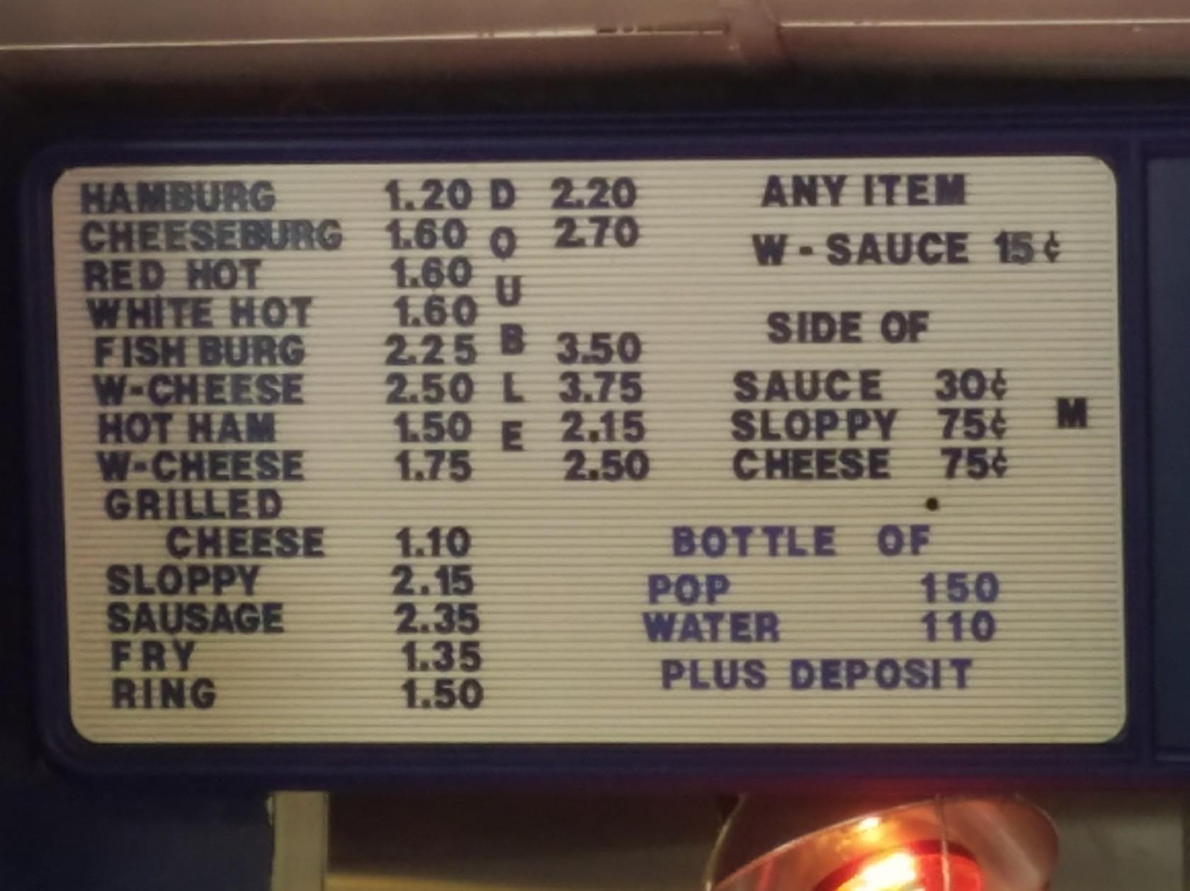 Menu at Reids fast food, Lockport