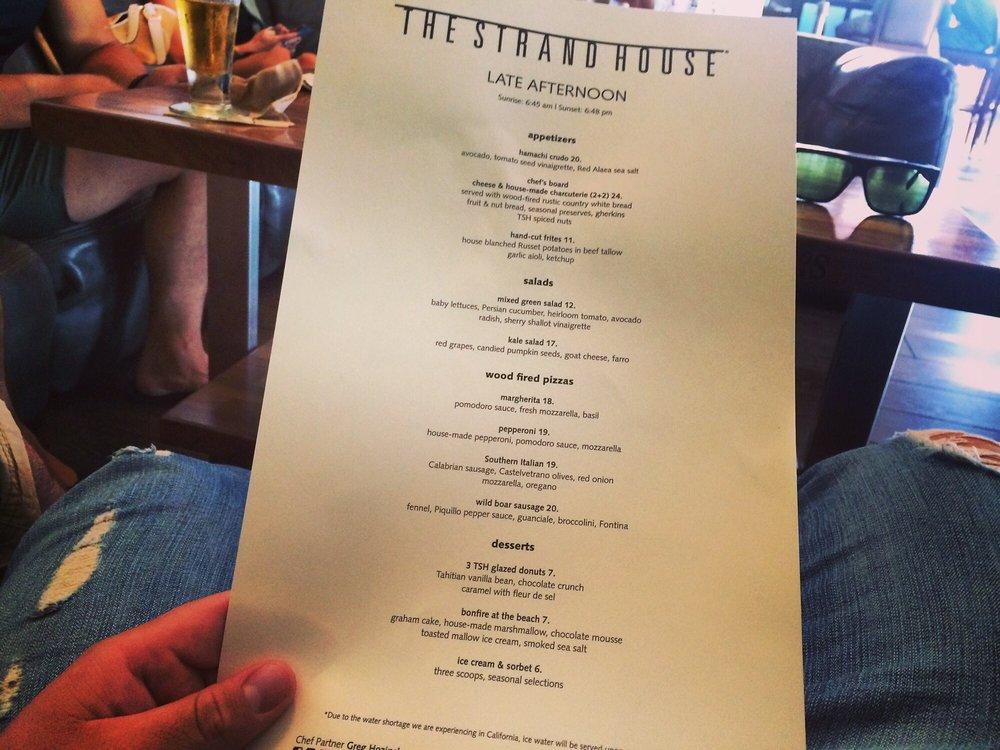 Menu at The Strand House pub & bar, Manhattan Beach