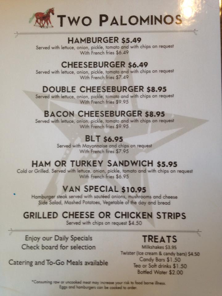 Menu At Two Palominos Restaurant Cunningham 