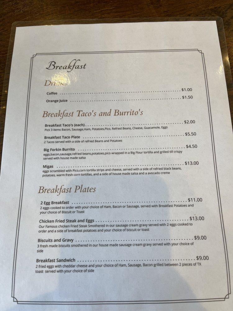 Menu at Farm to Fork restaurant, Liberty Hill