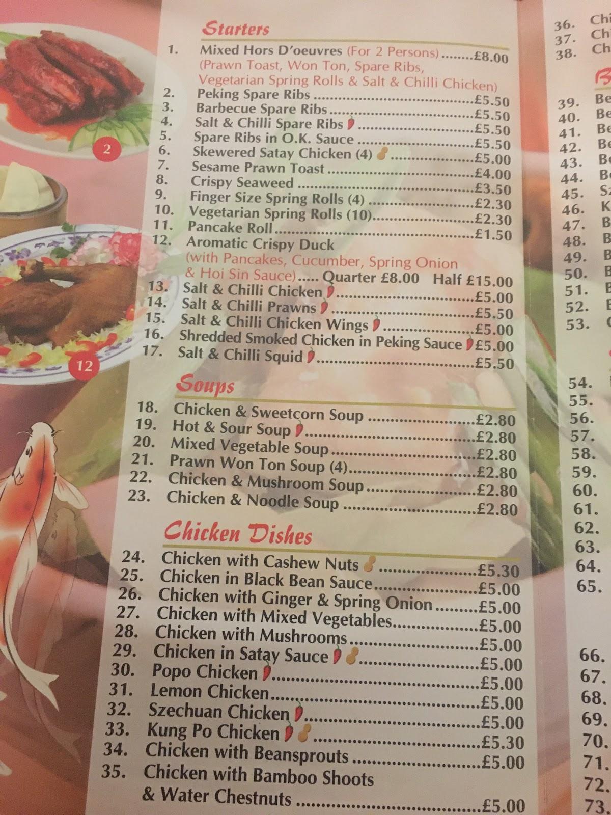 Menu at Han Sing restaurant, Cardiff