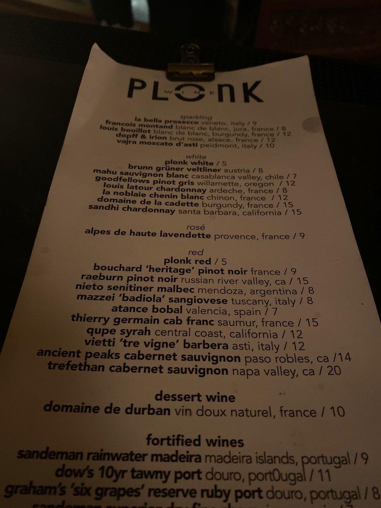 Menu at Plonk Missoula pub & bar, Missoula