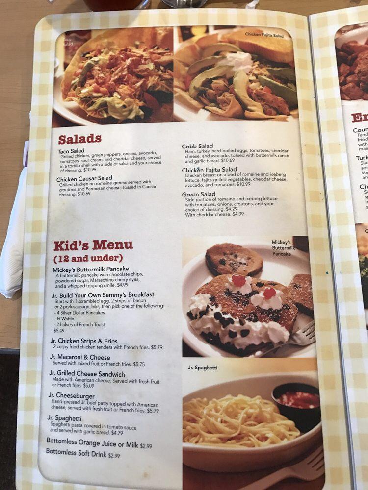 Menu at Sammy's Stackhouse restaurant, Orange
