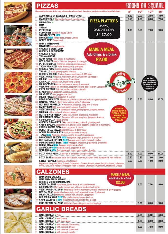 Menu at Pizza King restaurant, BartonuponHumber