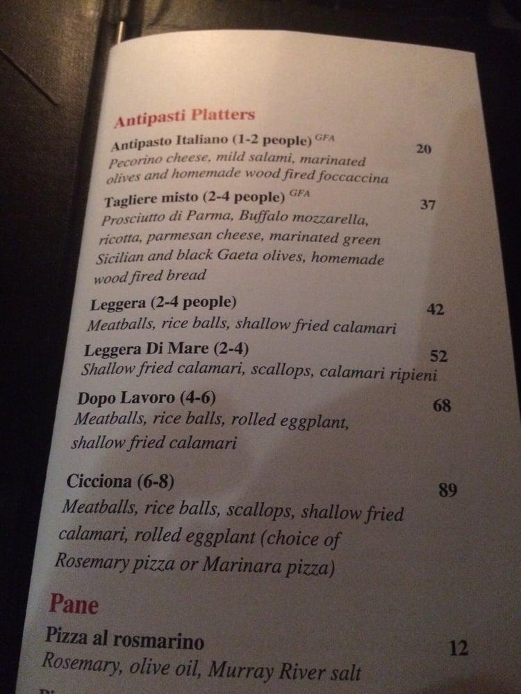 Menu at Ventuno Restaurant, Sydney