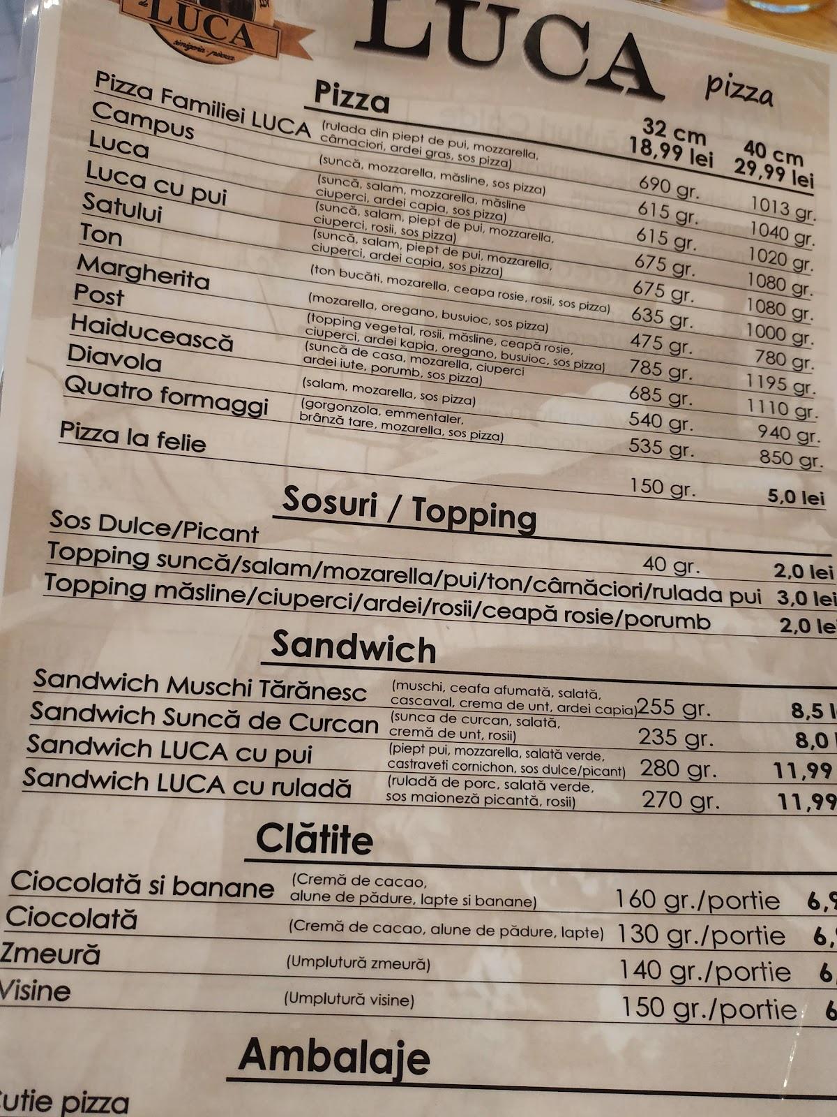 Menu at Luca Pizza, Suceava, Bulevardul Enescu 44