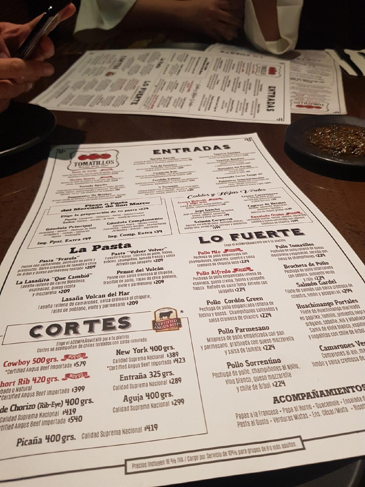 Carta del restaurante Tomatillos, Nuevo Laredo, Av. Reforma 5038