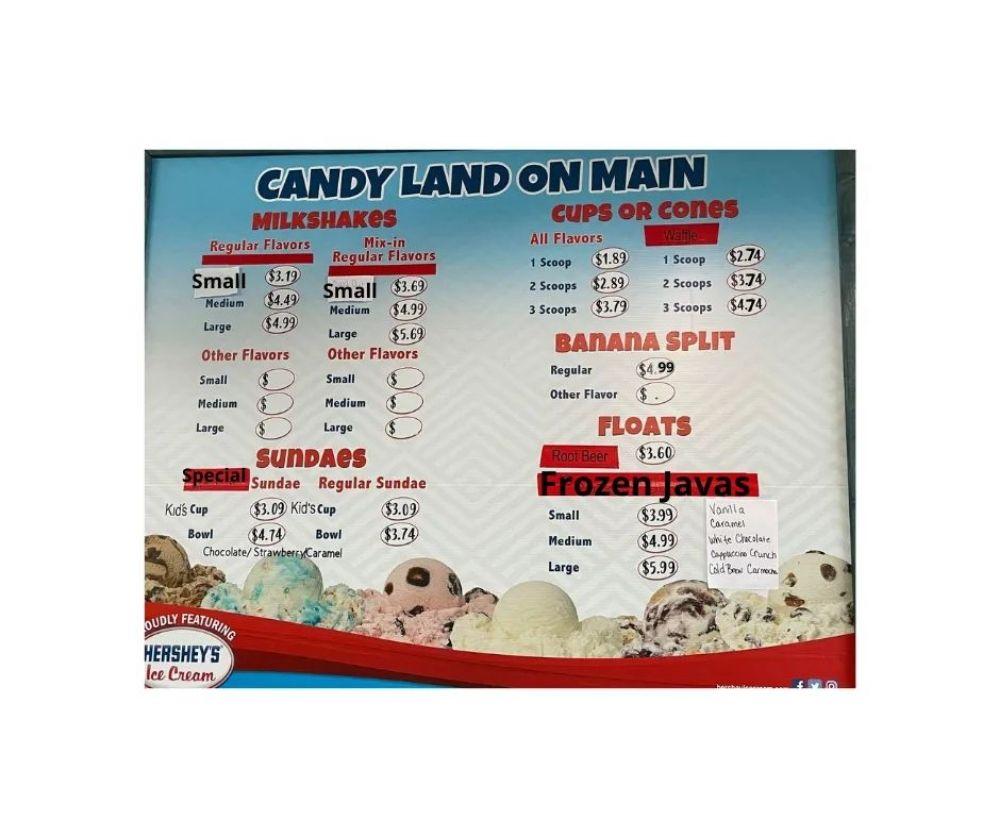 Menu at Candyland On Main Ice Cream Parlor, Barnwell