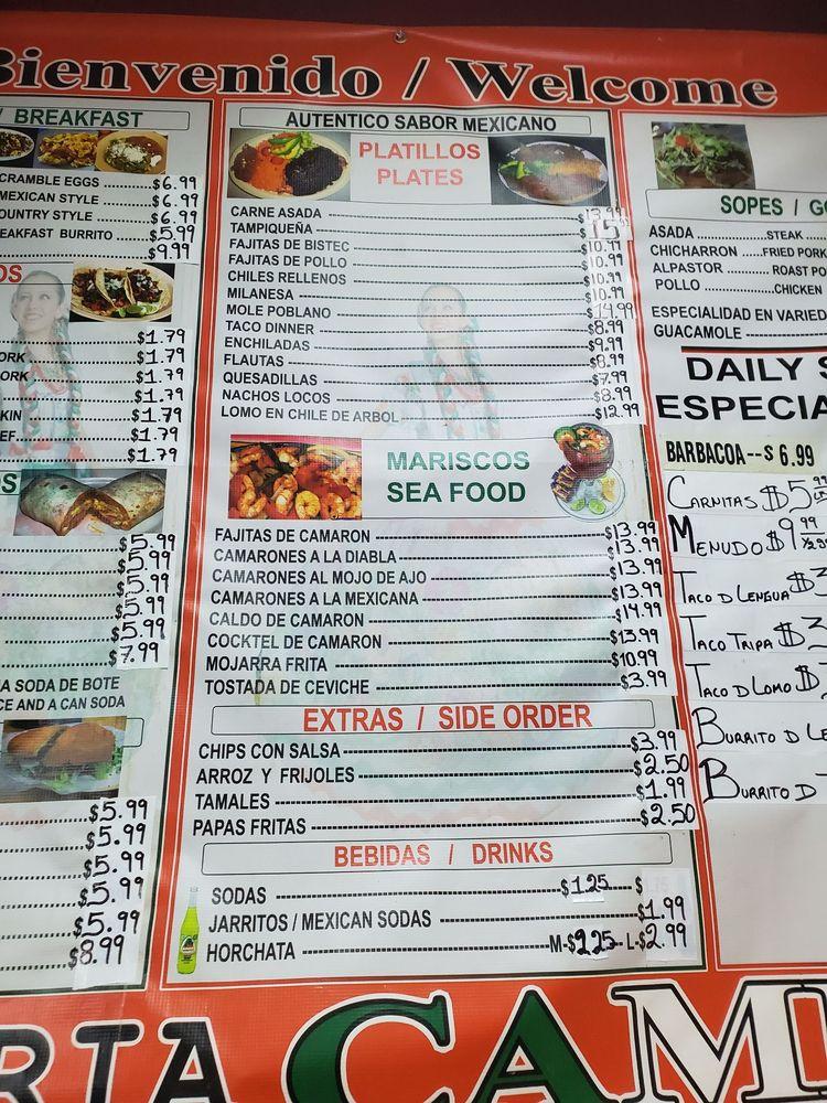 Menu at Taqueria Campos restaurant, Cary