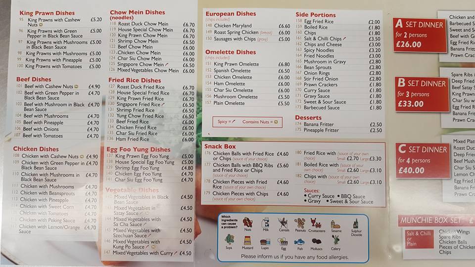 Menu at Chopstick restaurant, Dingwall
