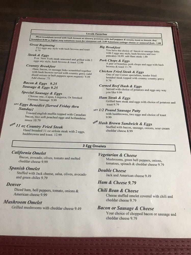 Menu at Four Corners Restaurant, Tracy