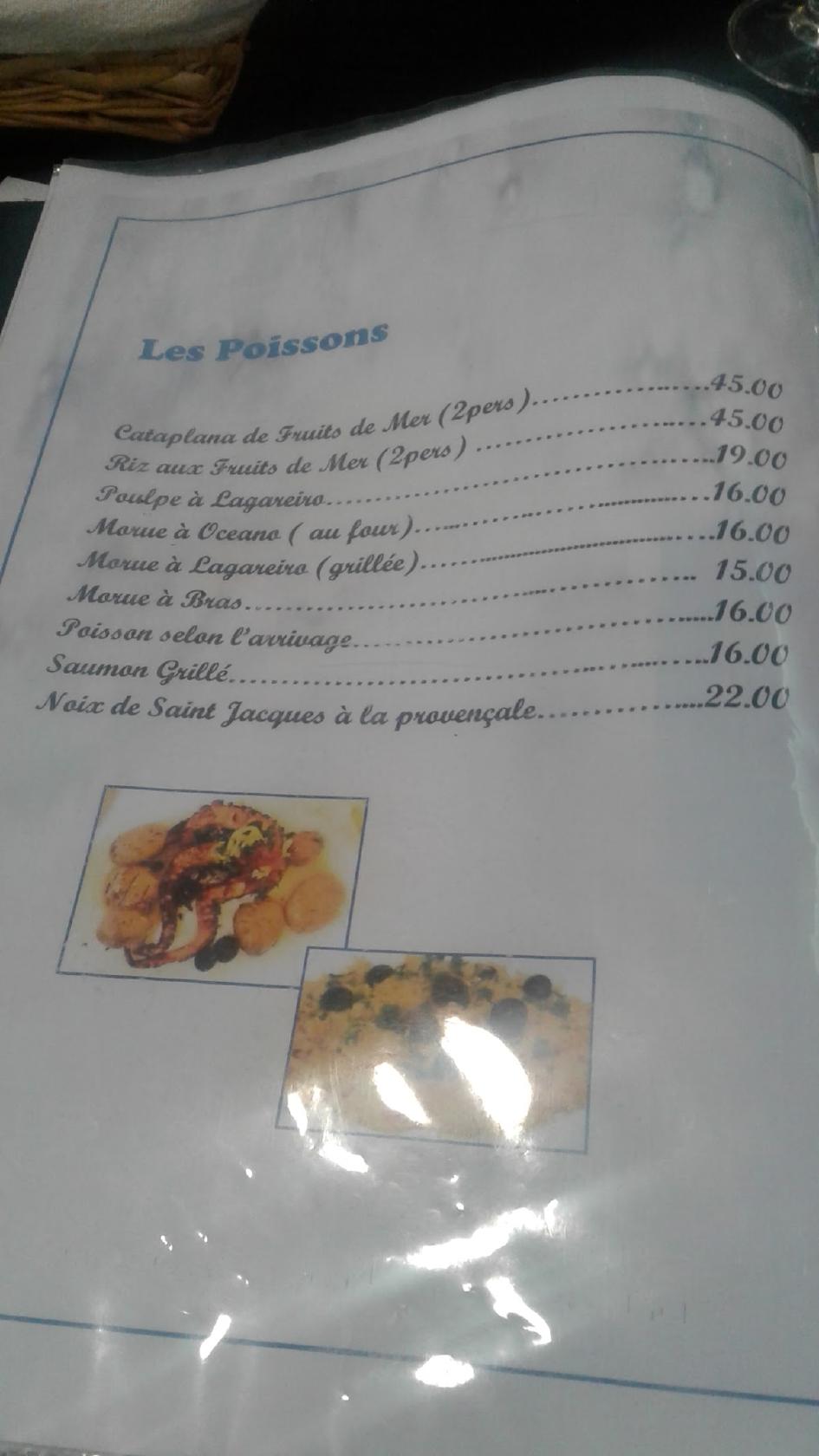 Menu au L'Océano restaurant, ChampignysurMarne