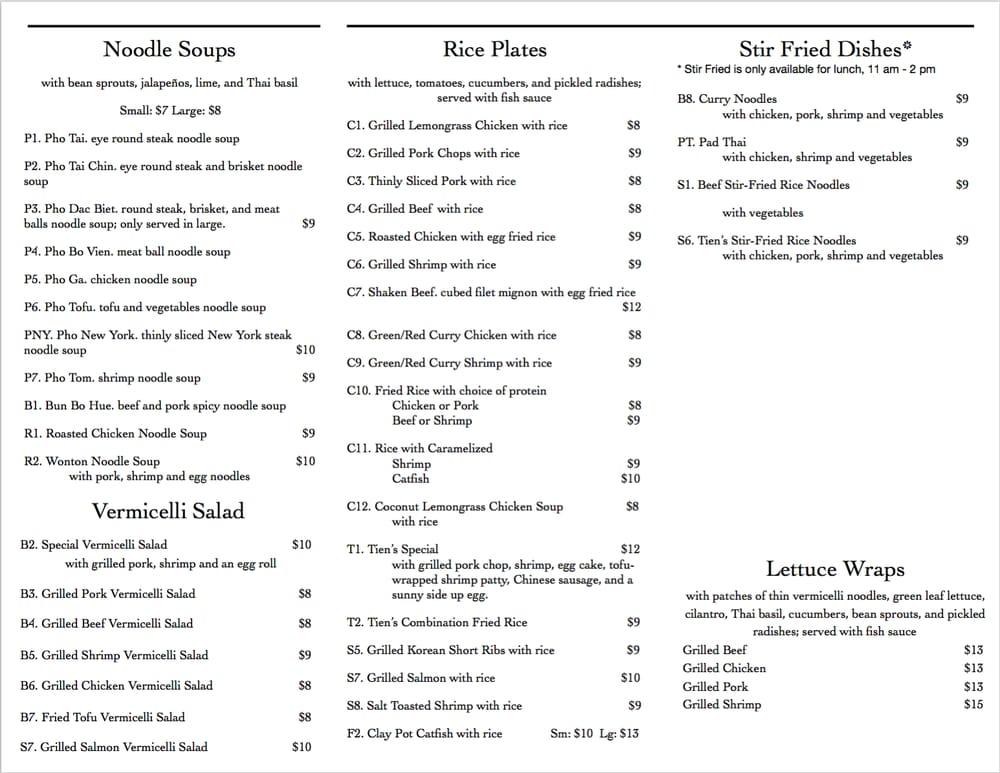 Menu at Pho World restaurant, Lake Charles