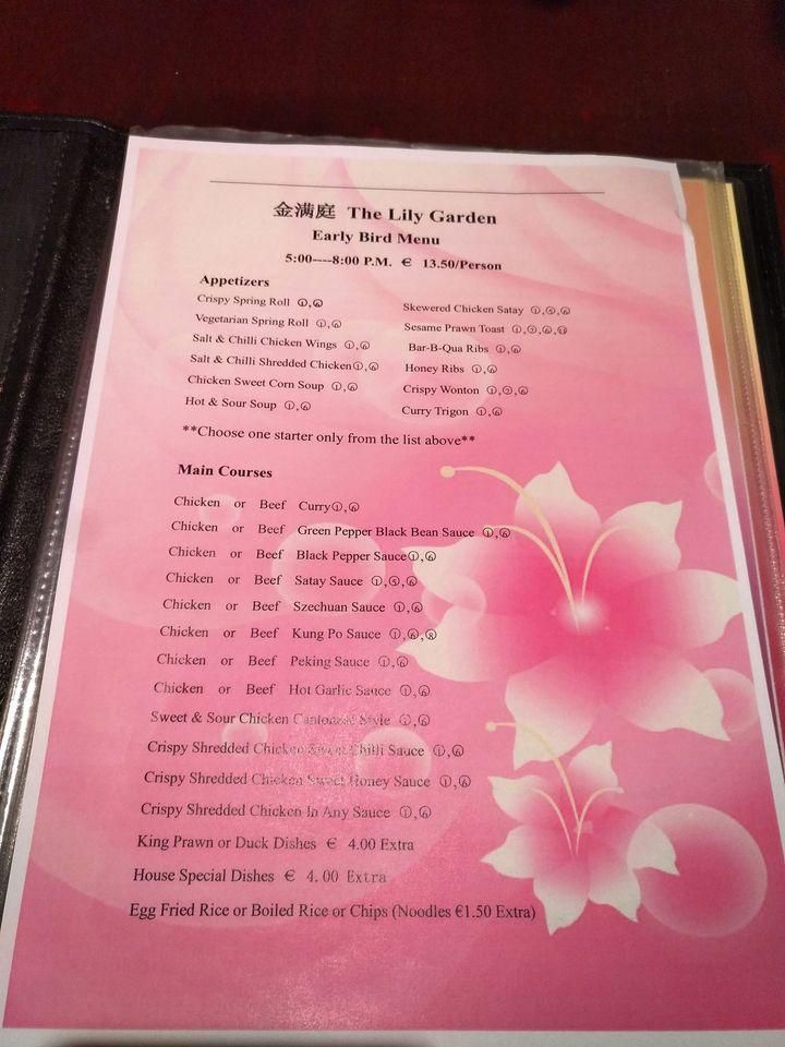 Menu at The Lily Garden Chinese Restaurant, Edenderry