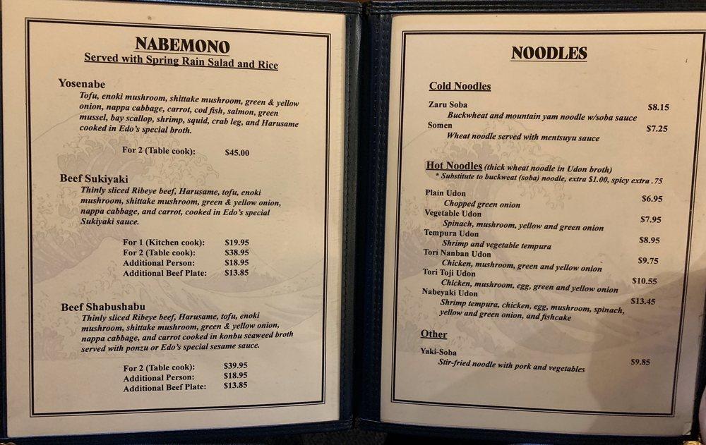 Menu at Edo restaurant, Madison