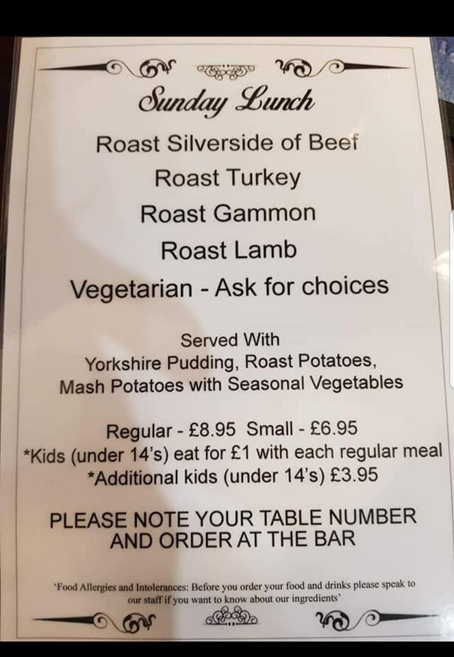 Menu at Rising Sun pub & bar, Castleford